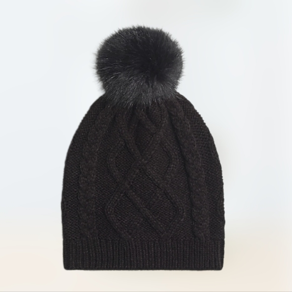 J Crew Faux Fur Pom-pom Hat in Black - Picture 2 of 2